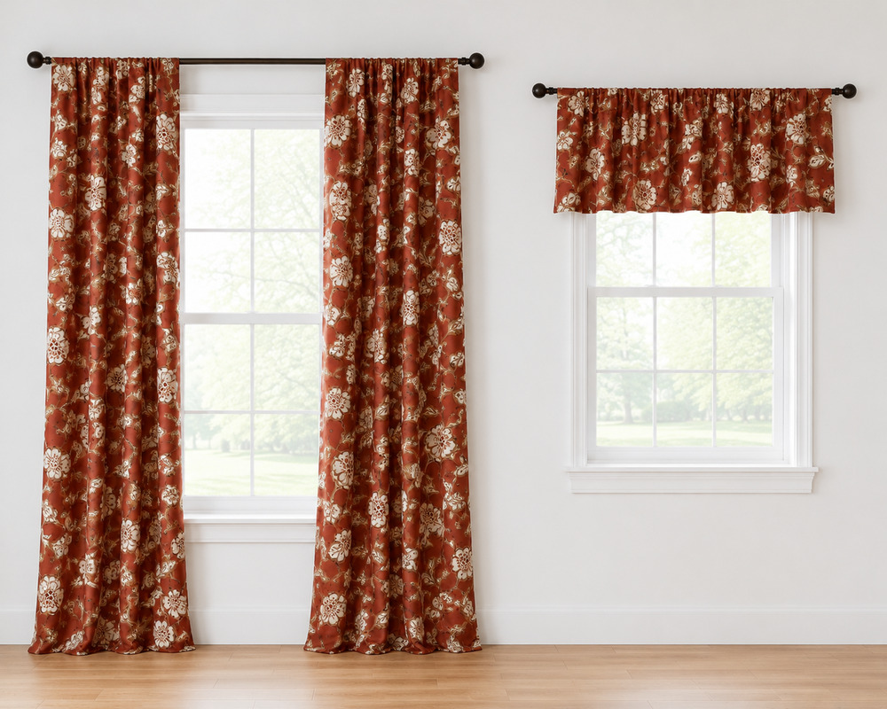 Pier One Imports Magdalene Clay Two Curtain Panels One Valance 100% Cotton